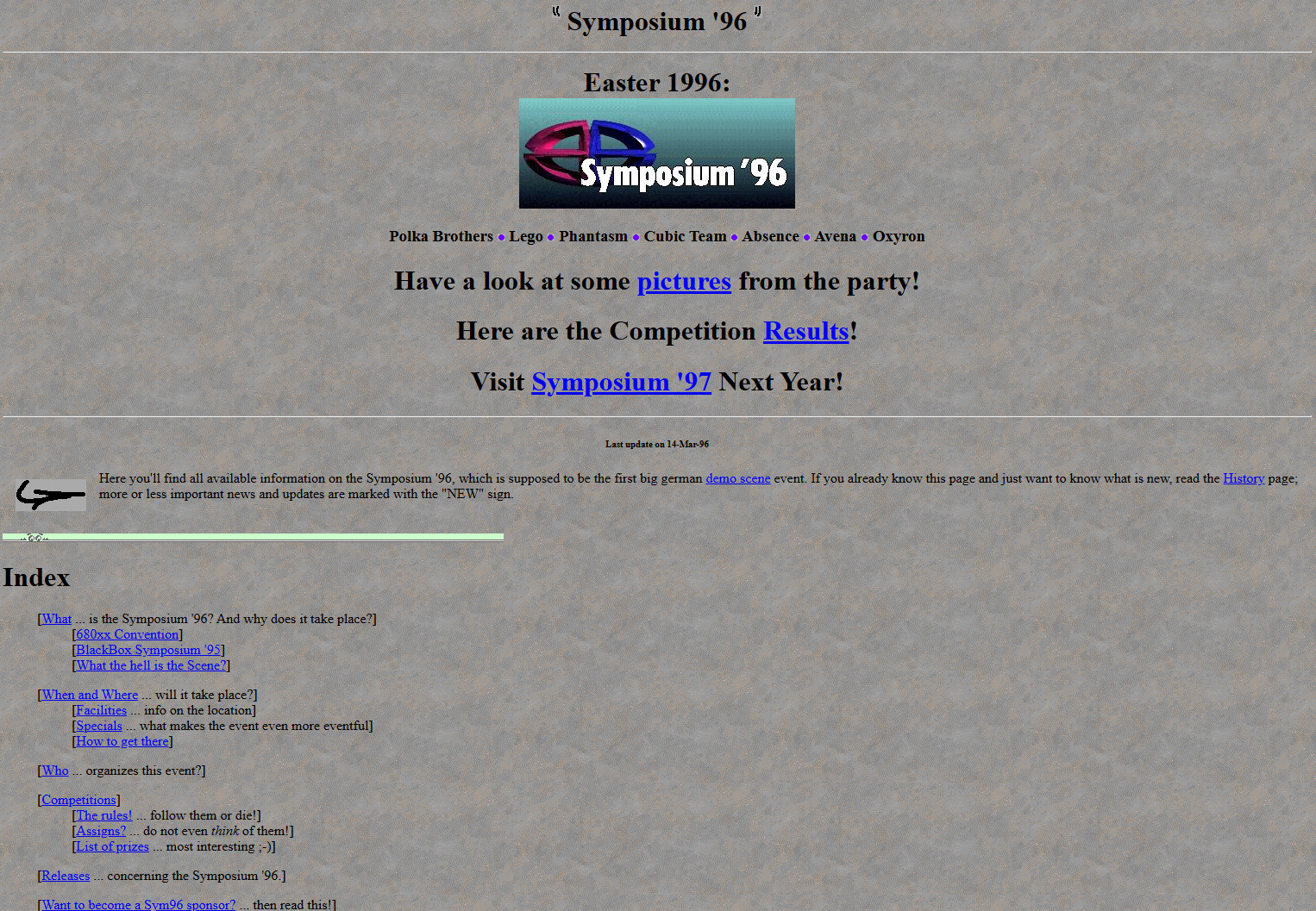 Screenshot of Symposium 1996 website