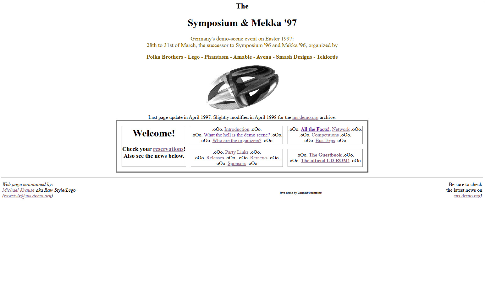 Screenshot of Symposium & Mekka 1997 website