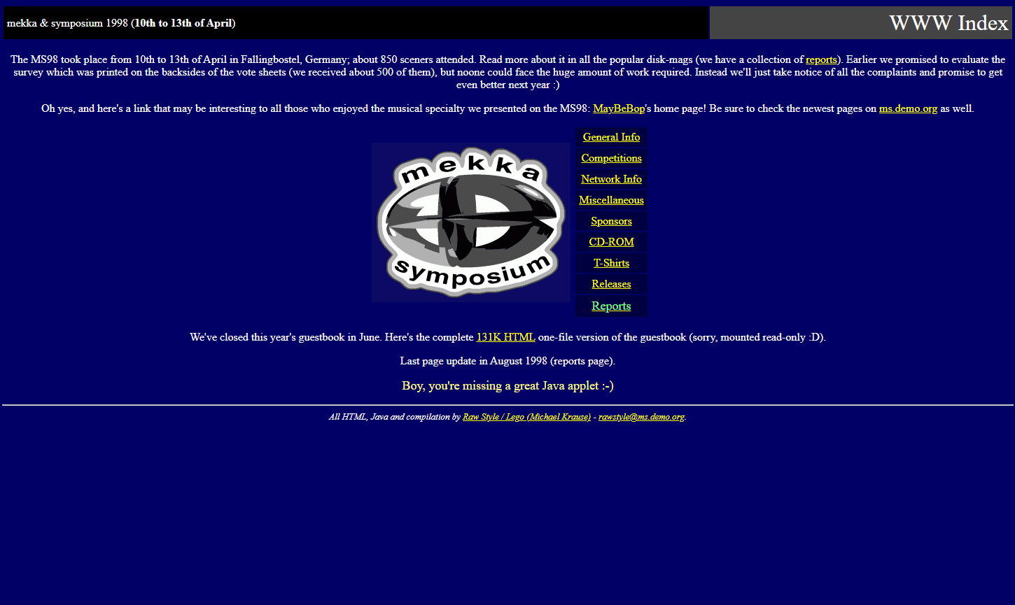 Screenshot of Symposium & Mekka 1998 website