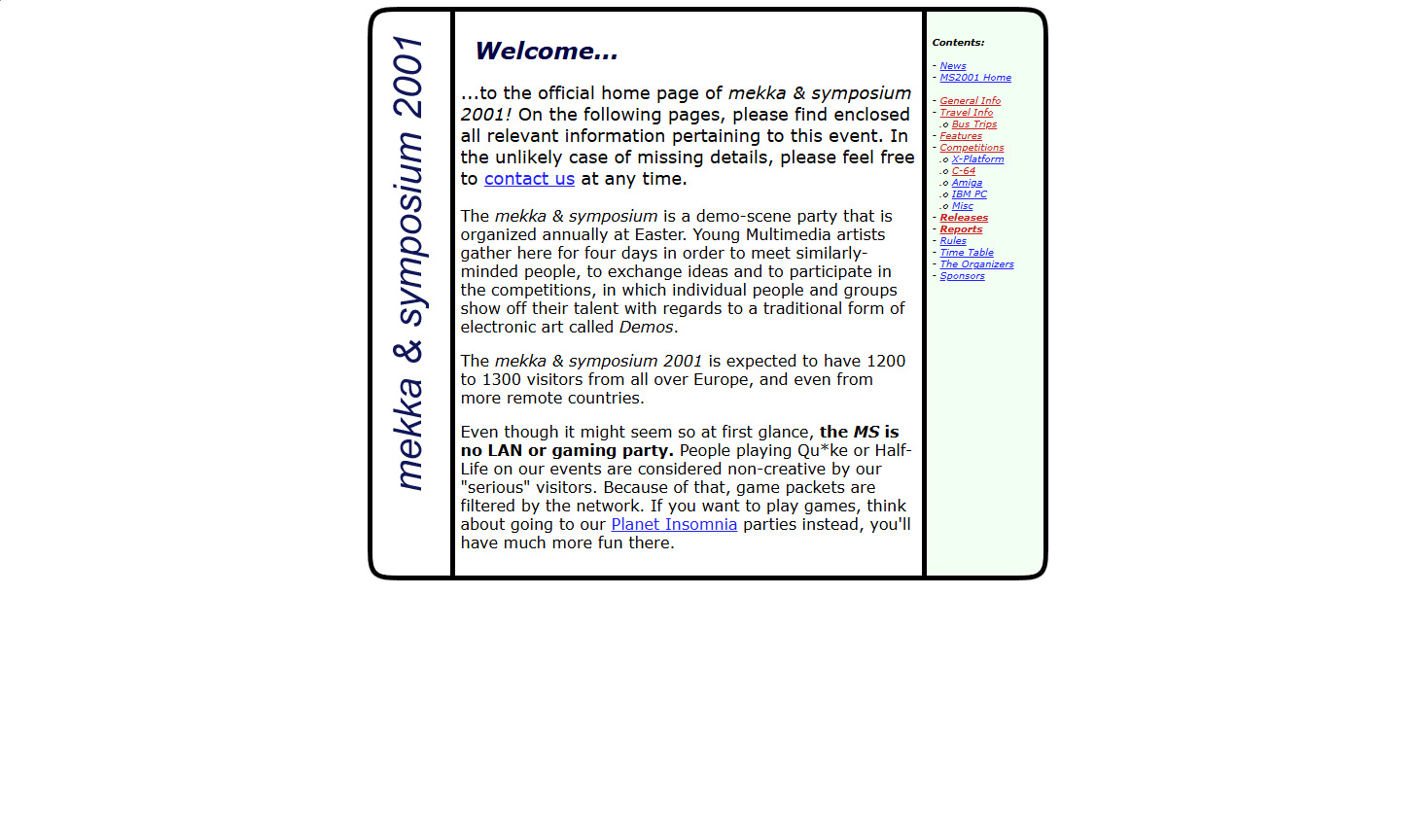 Screenshot of Symposium & Mekka 2001 website