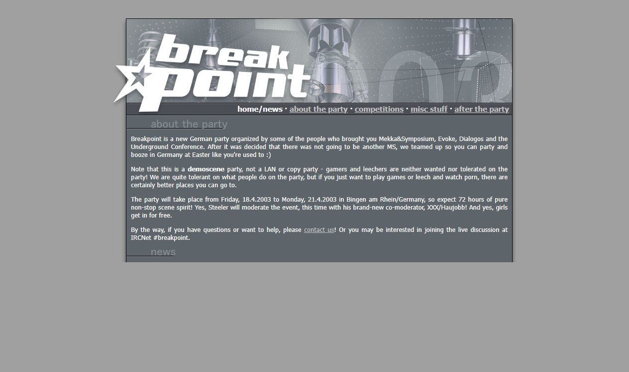 Screenshot of Breakpoint 2003 website