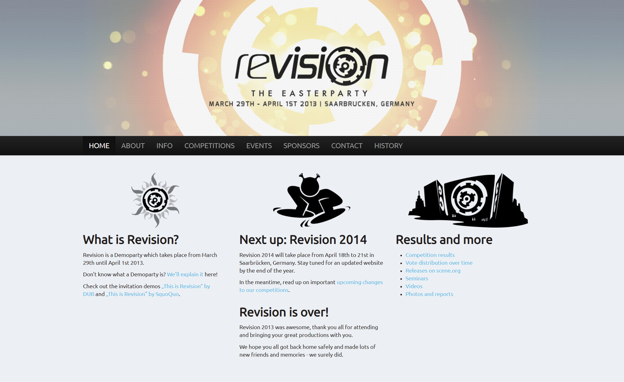 Screenshot of Revision 2013 website