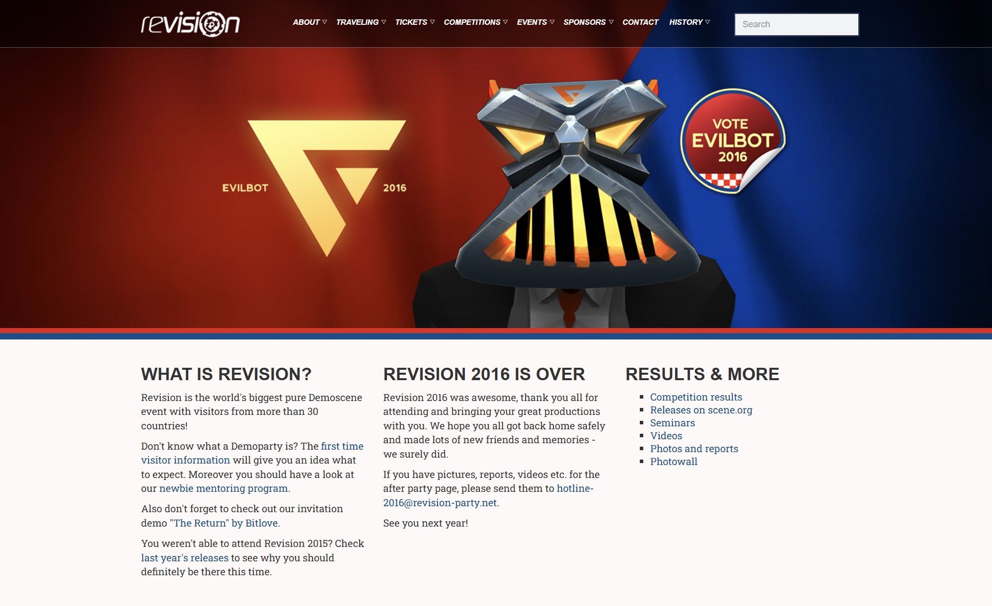 Screenshot of Revision 2016 website