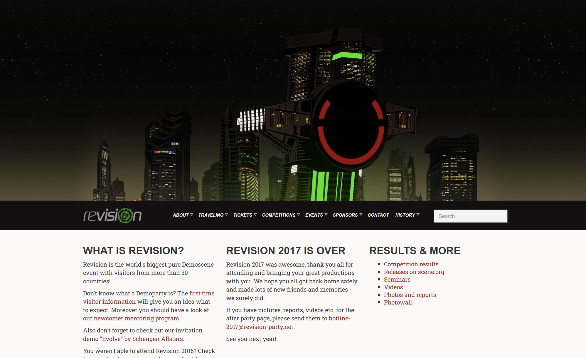 Screenshot of Revision 2017 website