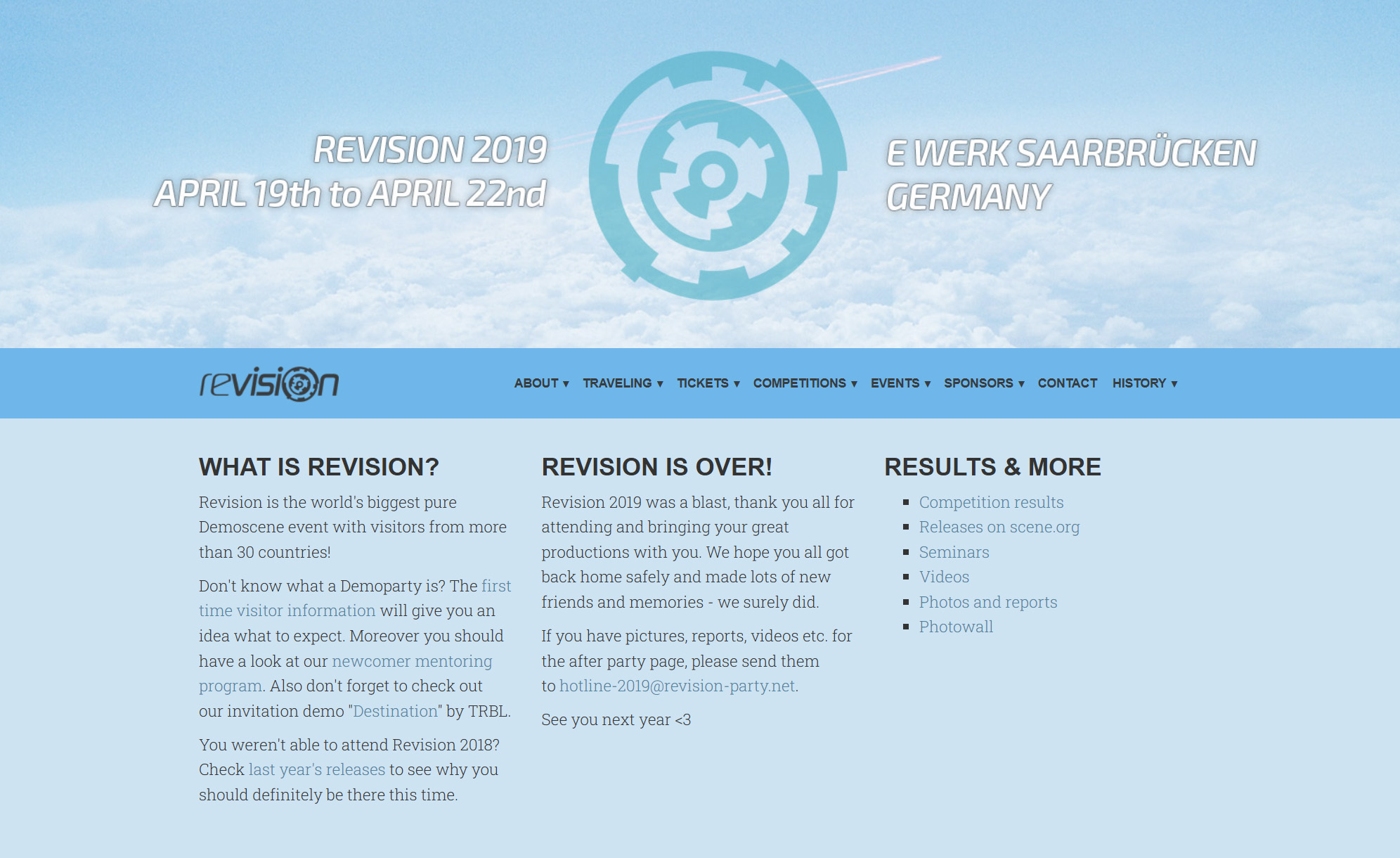 Screenshot of Revision 2019 website